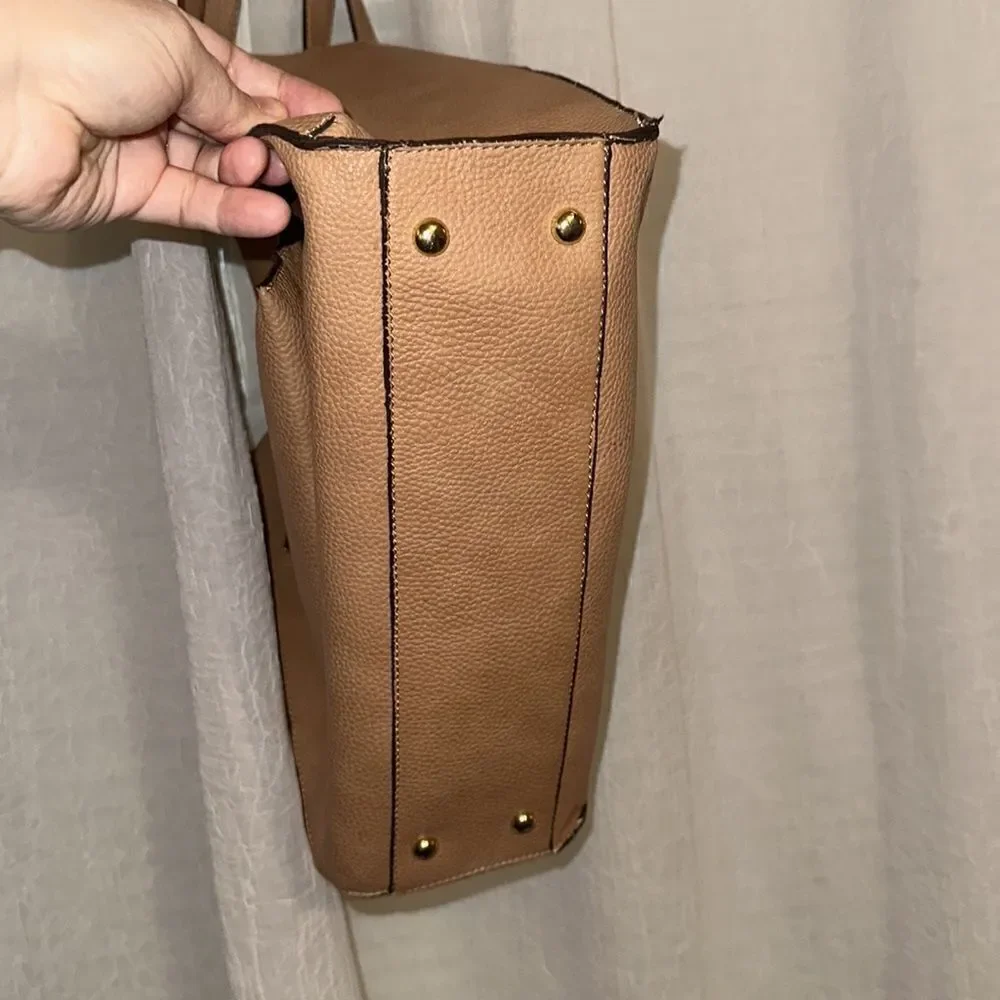 Steve Madden Tan Brown Faux Leather with Gold Tone Hardware Tote Bag Purse